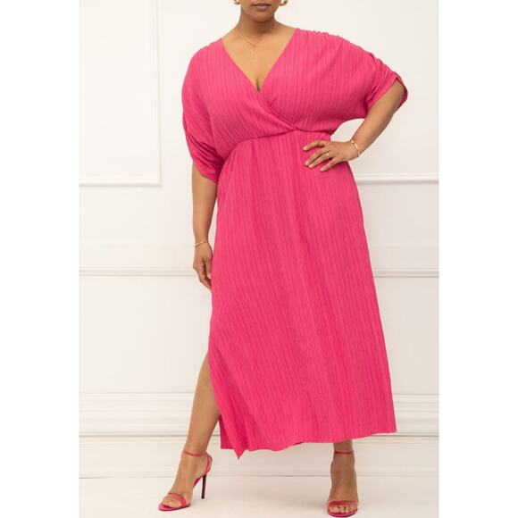 NWT Eloquii Pink Maxi Dress Plus Size 26 28 Dolman Sleeve Wrap Bodice - Picture 1 of 16